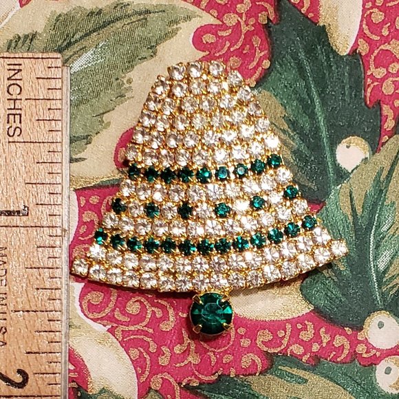 Vintage 3 Rhinestone Christmas Bell and Tree Brooches Pins EUC - Picture 7 of 12